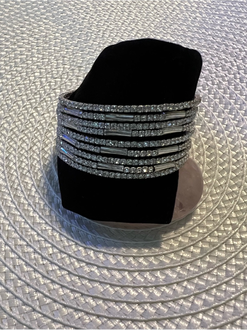 Vintage CZ Crystal Multi-Row Silver Cuff Bracelet - Elegant Women’s Jewelry